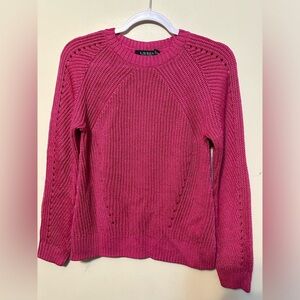 Ralph Lauren Black Label Linen Blend Tight Cable Knit Pink Sweater Size Large‎